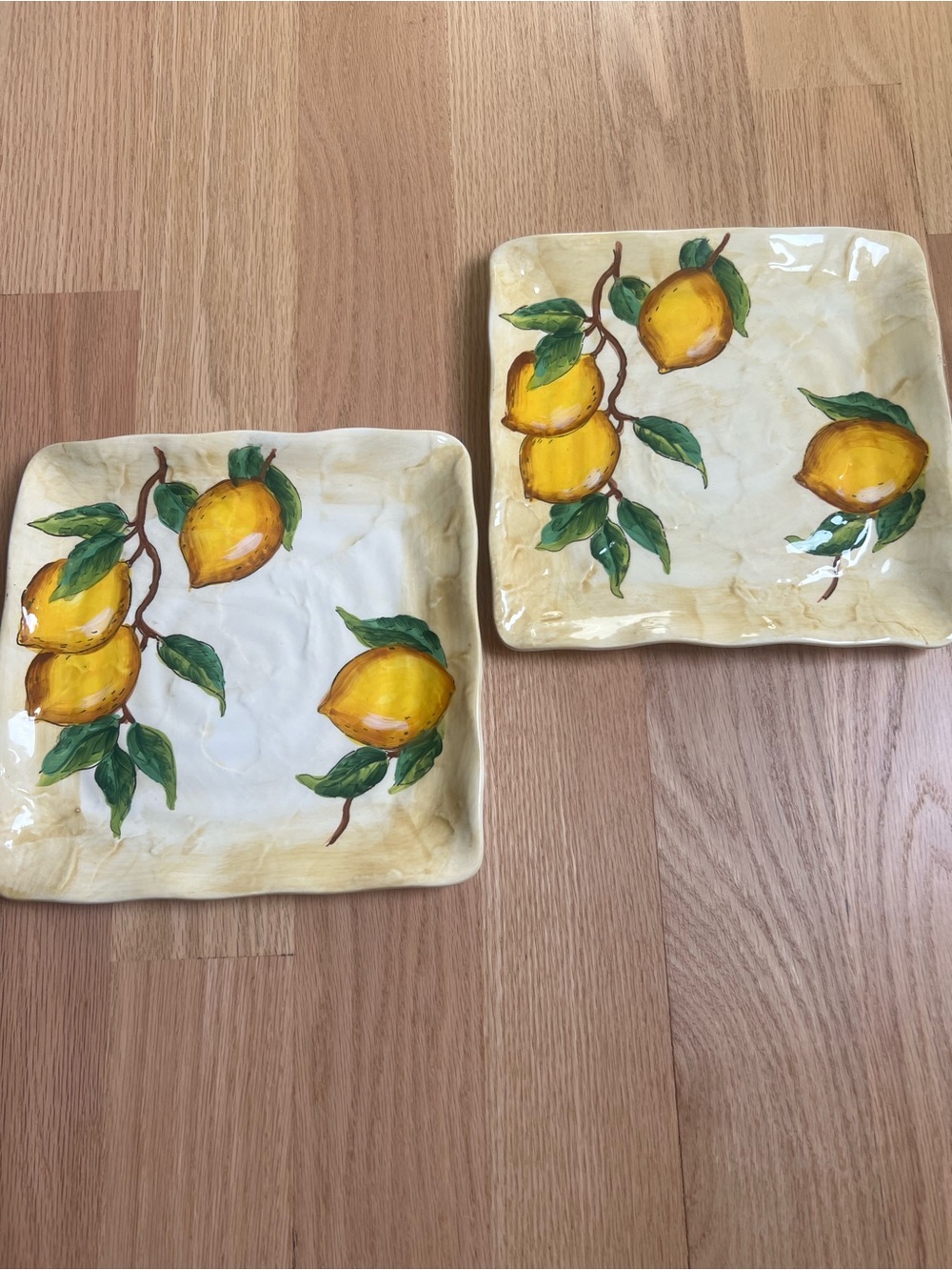 Hand-Painted Lemon Ceramic Square Plates. Mediterranean. Rustic. Maxcera - 2